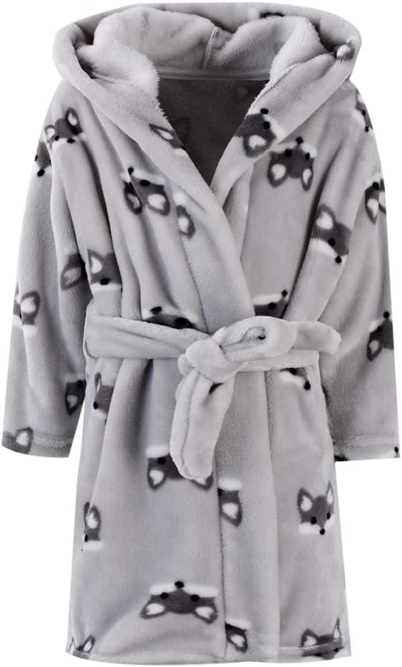 Boys Girls Bathrobes, Kids Hooded Bathrobes Plush Soft Flannel Robes Sleepwear G...