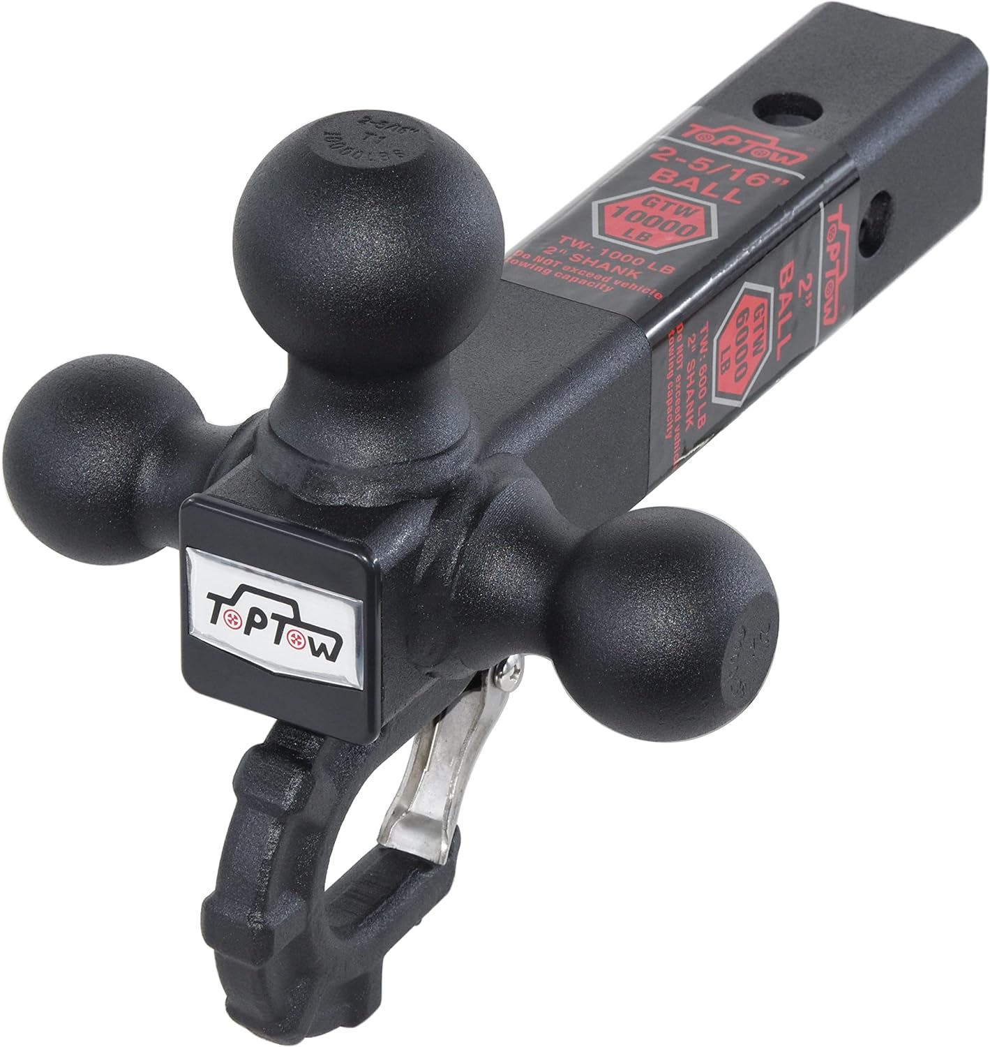 TOPTOW 64011 Trailer Tri Ball Hitch Mount with Beast Hook Matte Black Fits for 2...