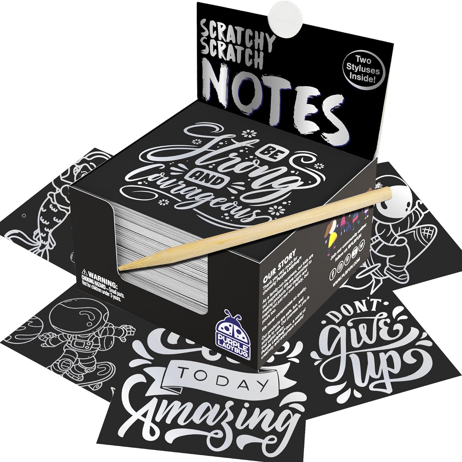 PURPLE LADYBUG Scratch Notes, Unique Silver Holographic Scratch Notes with 150 S...