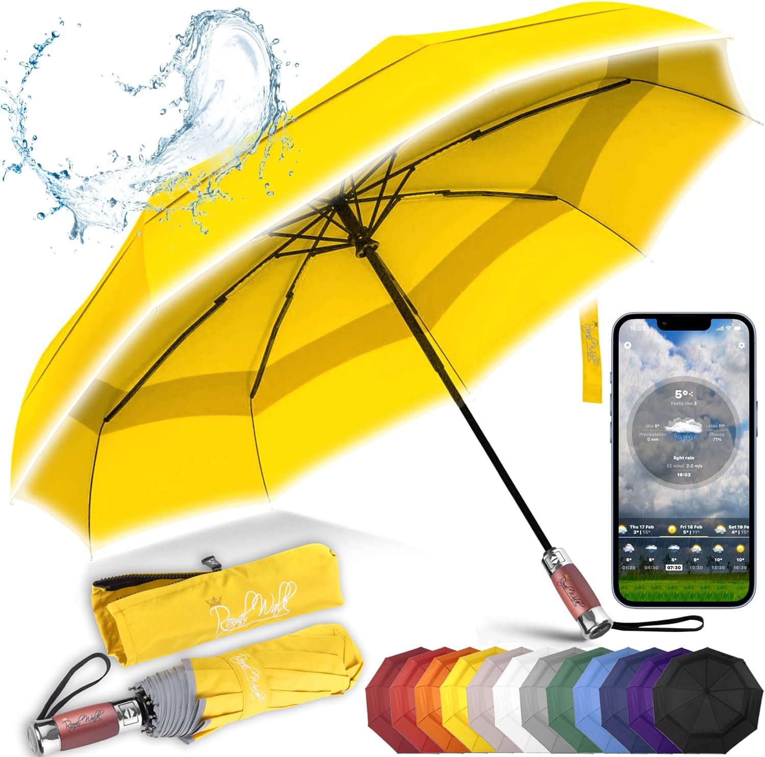 Royal Walk Windproof Folding Travel Umbrella Compact and Strong Luxurious Real W...
