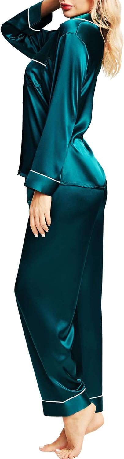SIHA Satin Silk Pajamas, Special Pajama Set With Long Sleeve Button-Down, Innova...