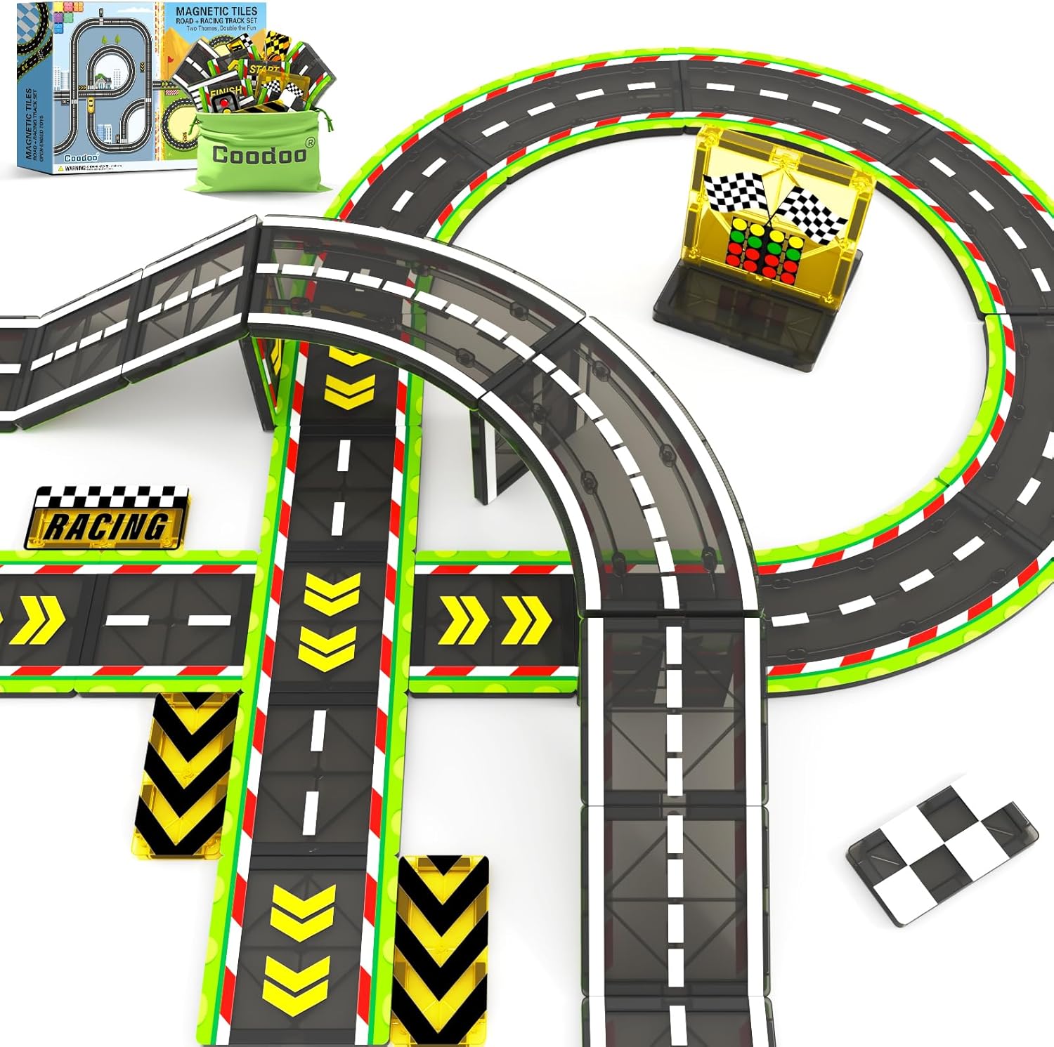 Magnetic Tiles Racing Track & City Road Expansion Pack - Kids Toys STEM Learning...