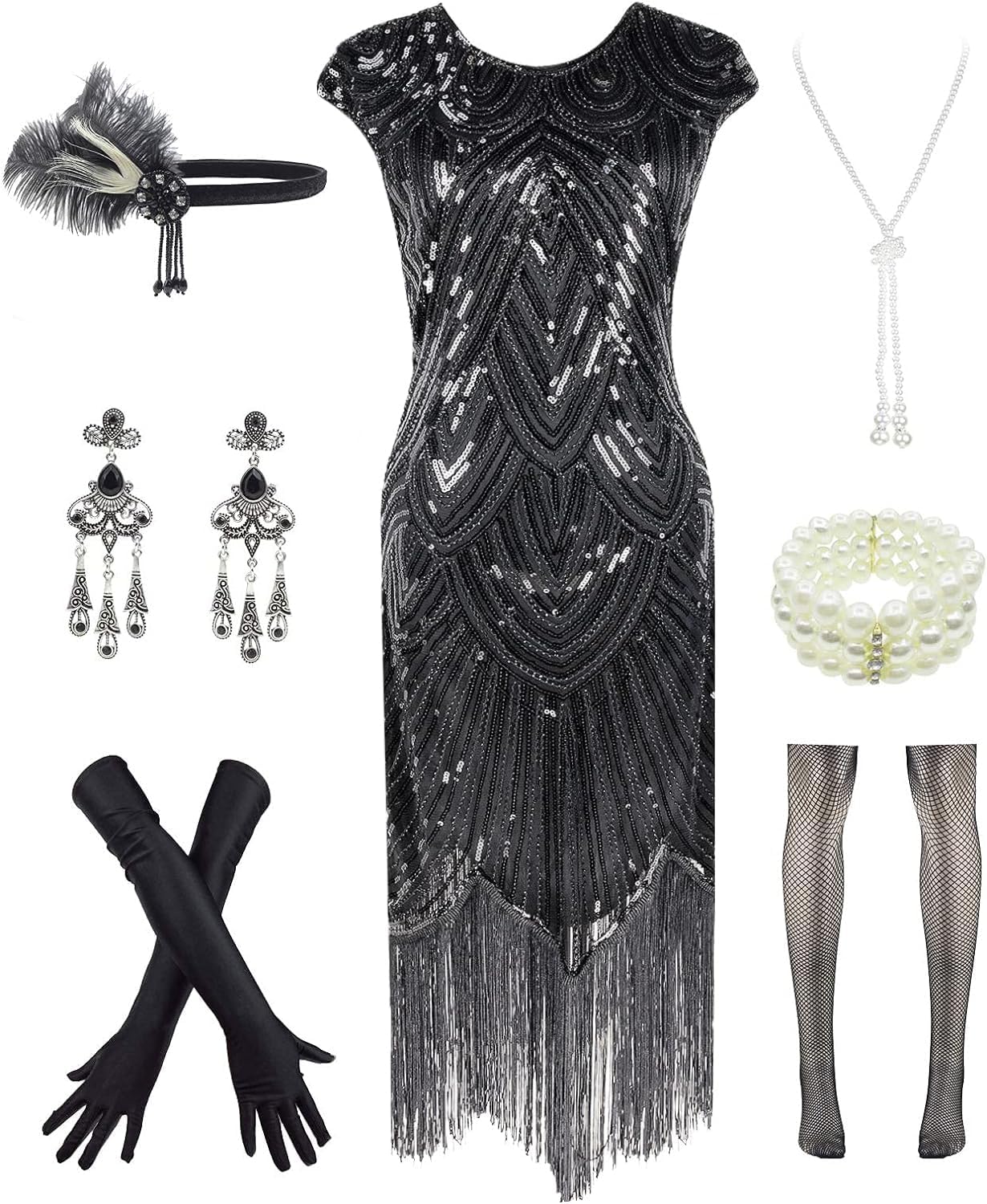 Letter Love Womens Dress, Special Vintage Lace Fringed Gatsby 1920s Cocktail Dre...