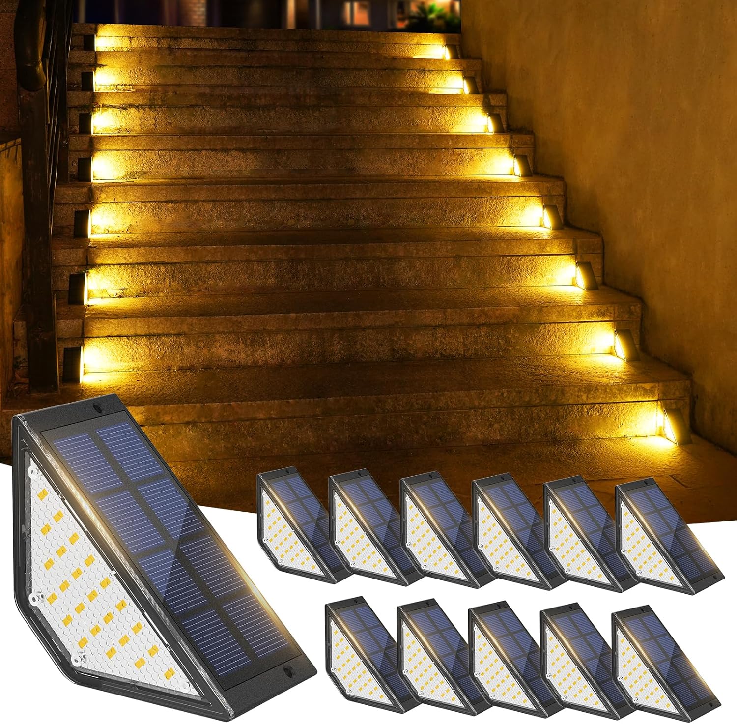 Outdoor Stair Lights 12pack,Solar Step Lights for Outside Waterproof IP65,Outdoo...