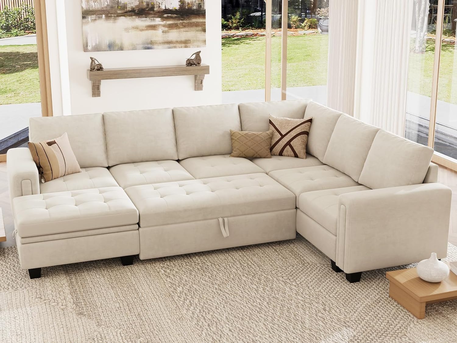 Belffin Modular Sectional Sleeper Sofa with Pull Out Bed U Shaped Sectional Sofa...