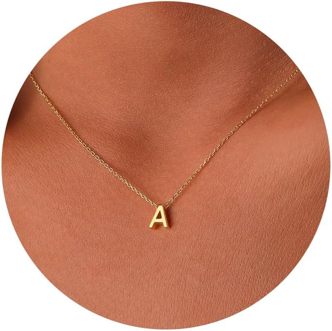 Initial Necklaces for Women, 14k Gold Plated Dainty Gold Letter Necklace Tiny In...