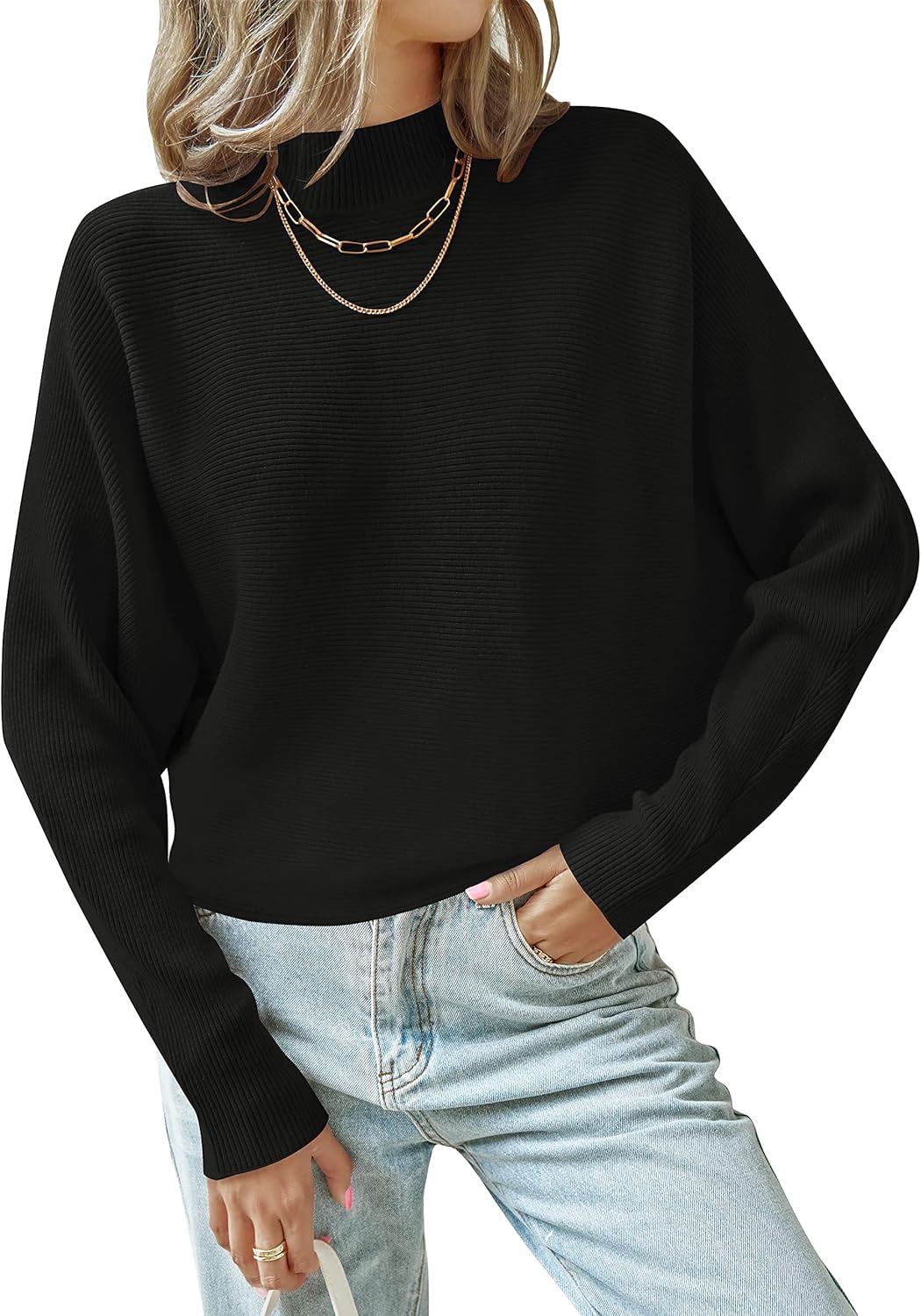 ZESICA Women's Sweater, Special Turtleneck Batwing Long Sleeve Knitwear, Innovat...