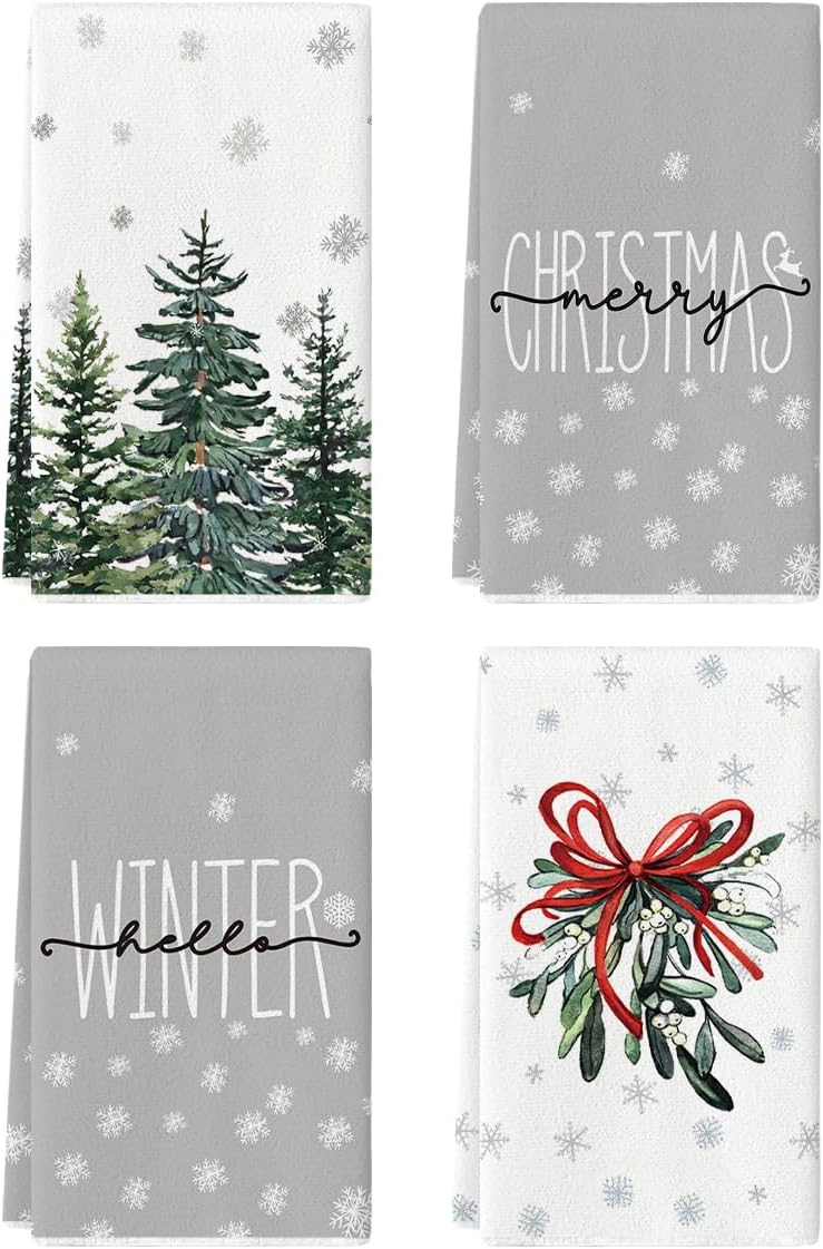 Artoid Mode Xmas Tree Mistletoe Merry Christmas Kitchen Towels Dish Towels, 18x2...