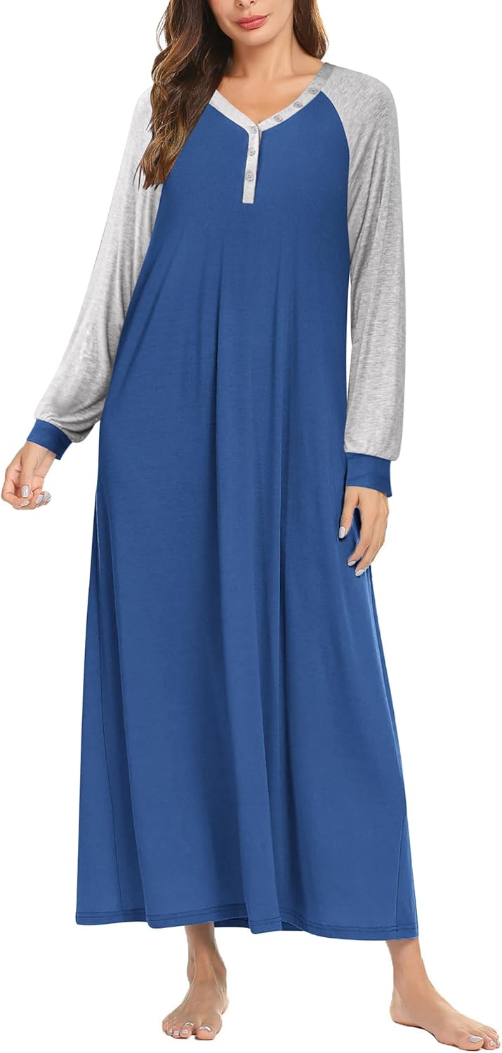 Ekouaer Nightgown, Special Long Sleeve Sleepwear for Women, Innovative V Neck Lo...