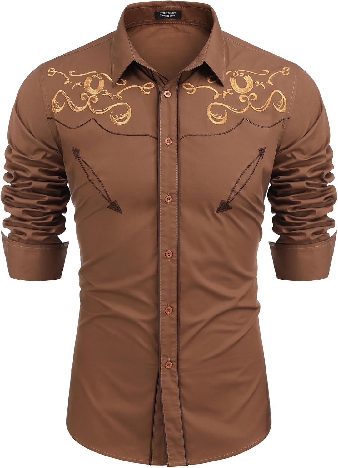 COOFANDY Men's Western Shirts, Special Long Sleeve Slim Fit Embroidered Cowboy S...