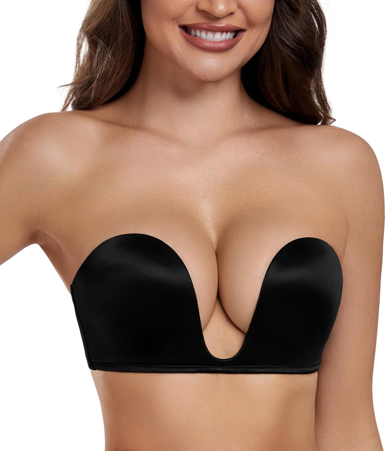 HACI Deep Plunge Deep U Bra Strapless Push Up Demi Bras Everyday Seamless Underw...