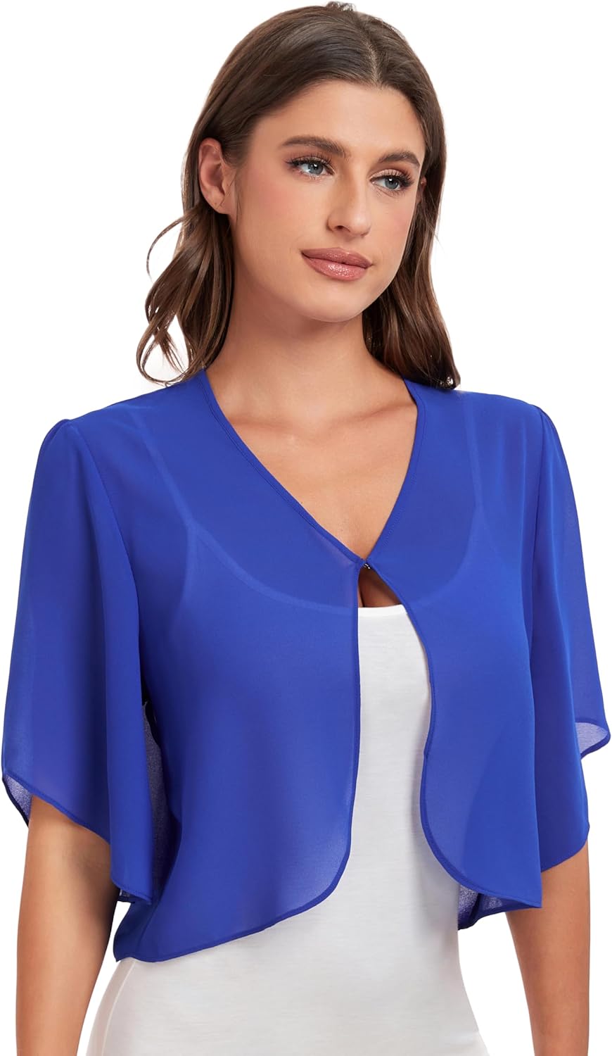 SURVODJA Womens Chiffon Cropped Cardigans Lightweight Sweaters Short Sleeve Bole...