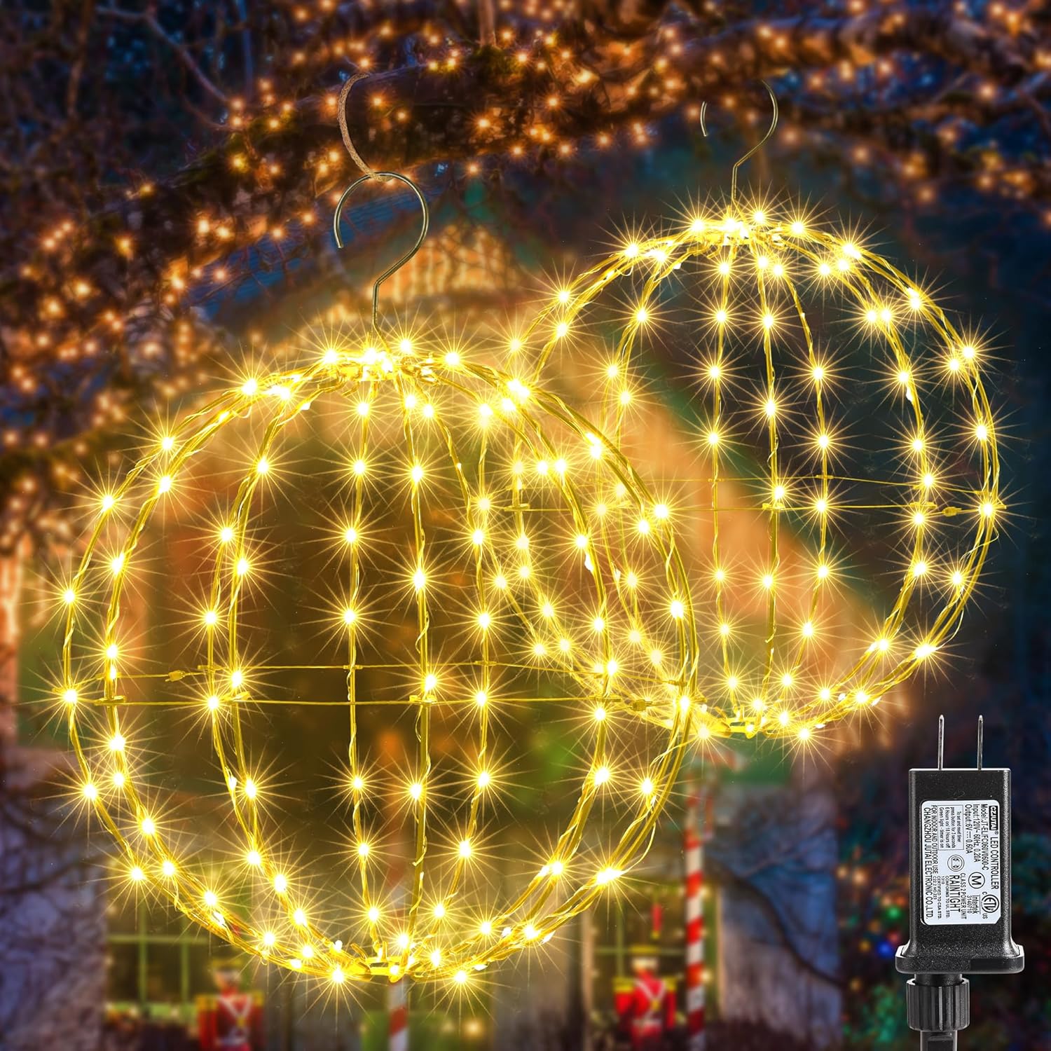 Christmas Outdoor Decorations Ball Lights 2PCS - 12 Inch Connectable Hanging Tre...