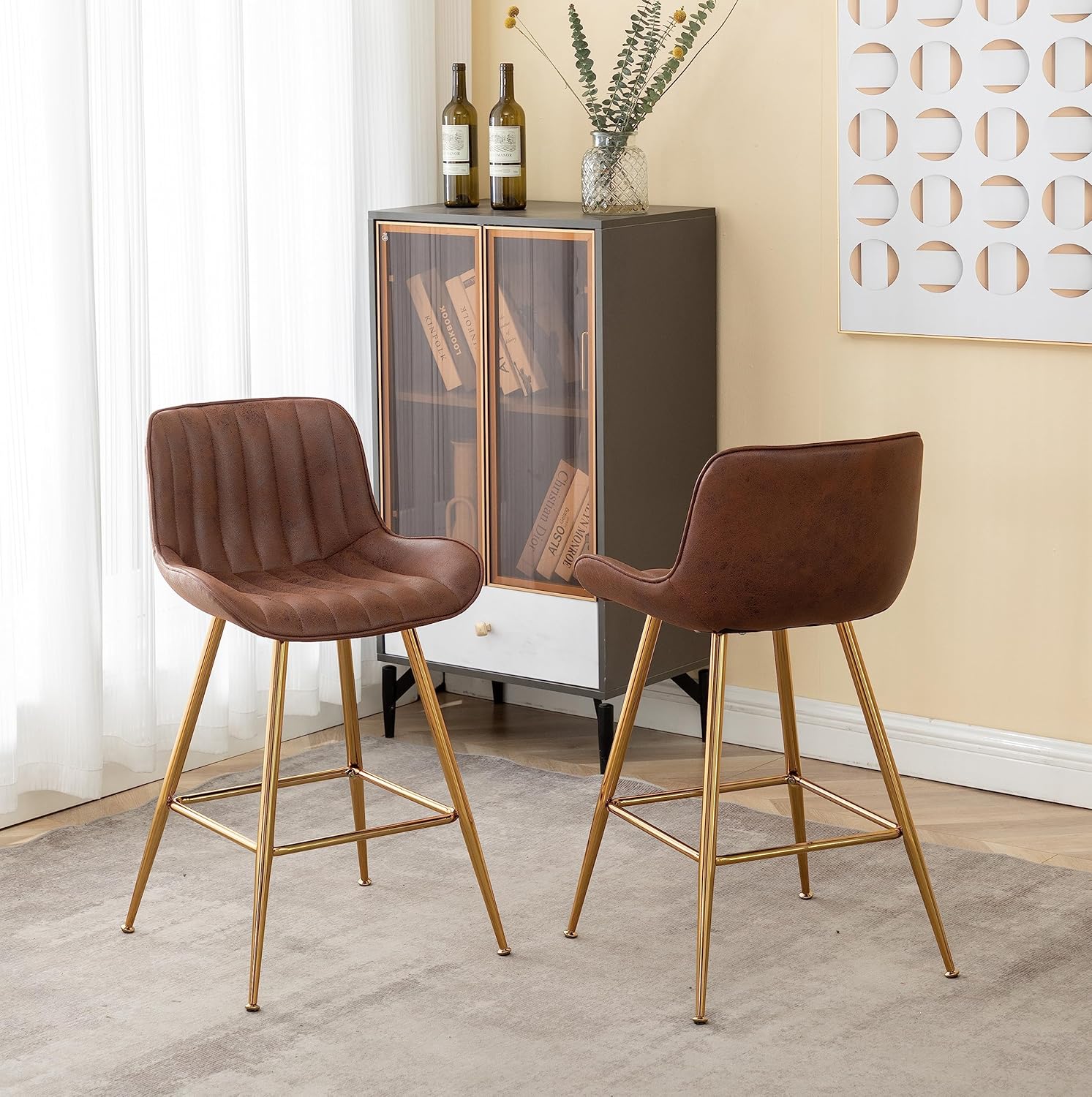 Sidanli Brown Velvet Bar Stools, Special Bar Stools for Kitchen Counter, Afforda...