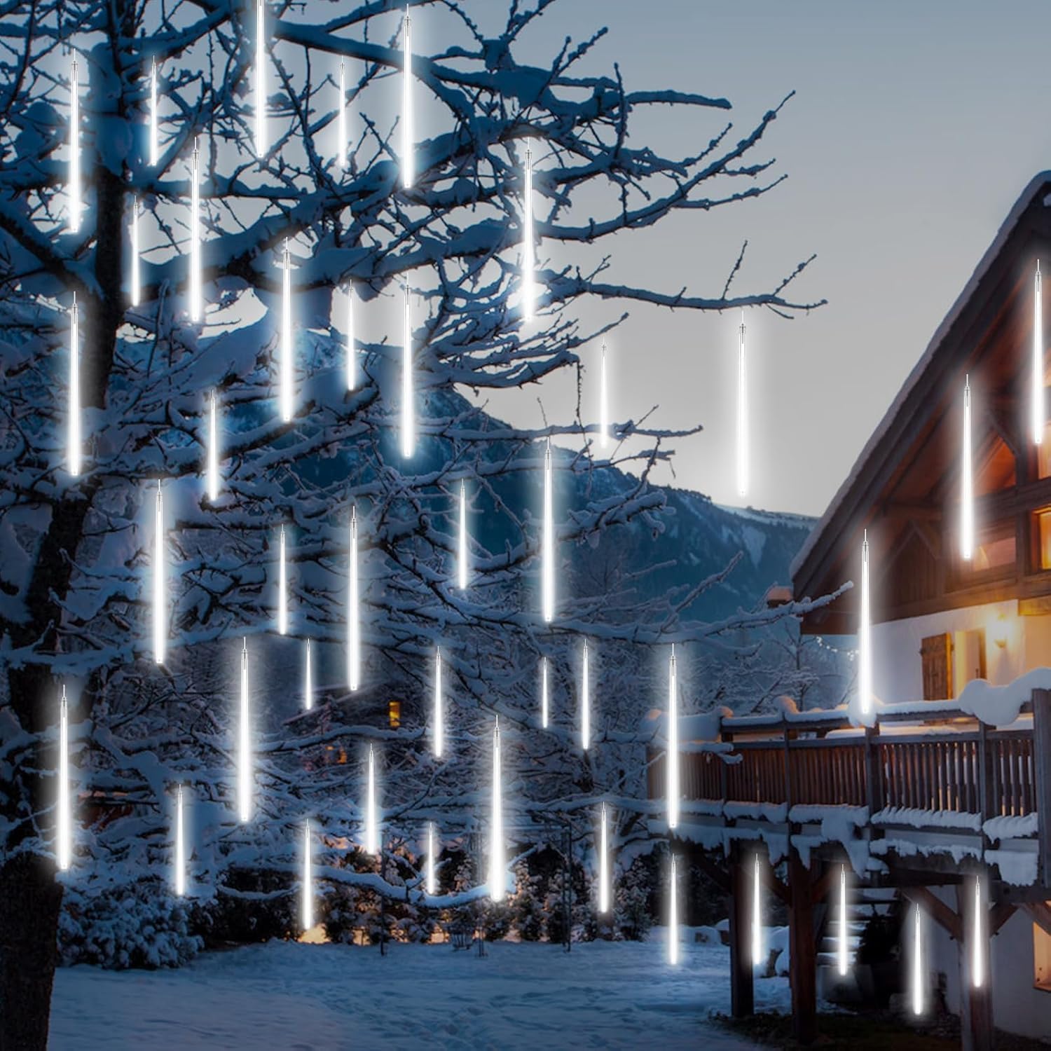 PEMOTech Meteor Shower Lights Outdoor, 38.5ft 15 Tubes 11.8" 540 LED Christmas L...
