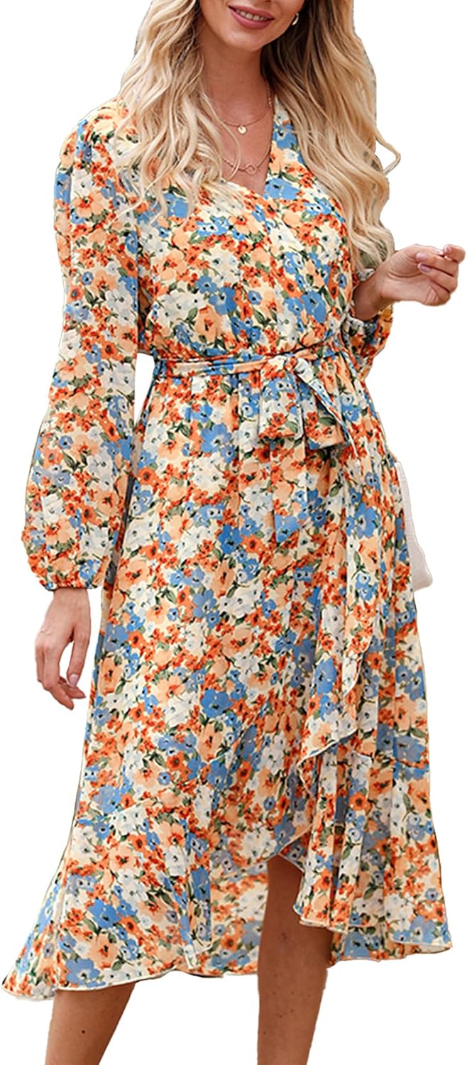PRETTYGARDEN Women's Floral Print Dress, Special Boho Dress With Long Sleeve Wra...