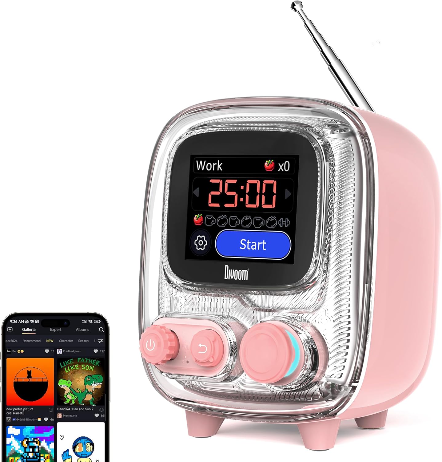 Divoom Tiivoo-2 Retro Bluetooth Speaker with FM Radio,Pixel Art Portable Mini Cu...