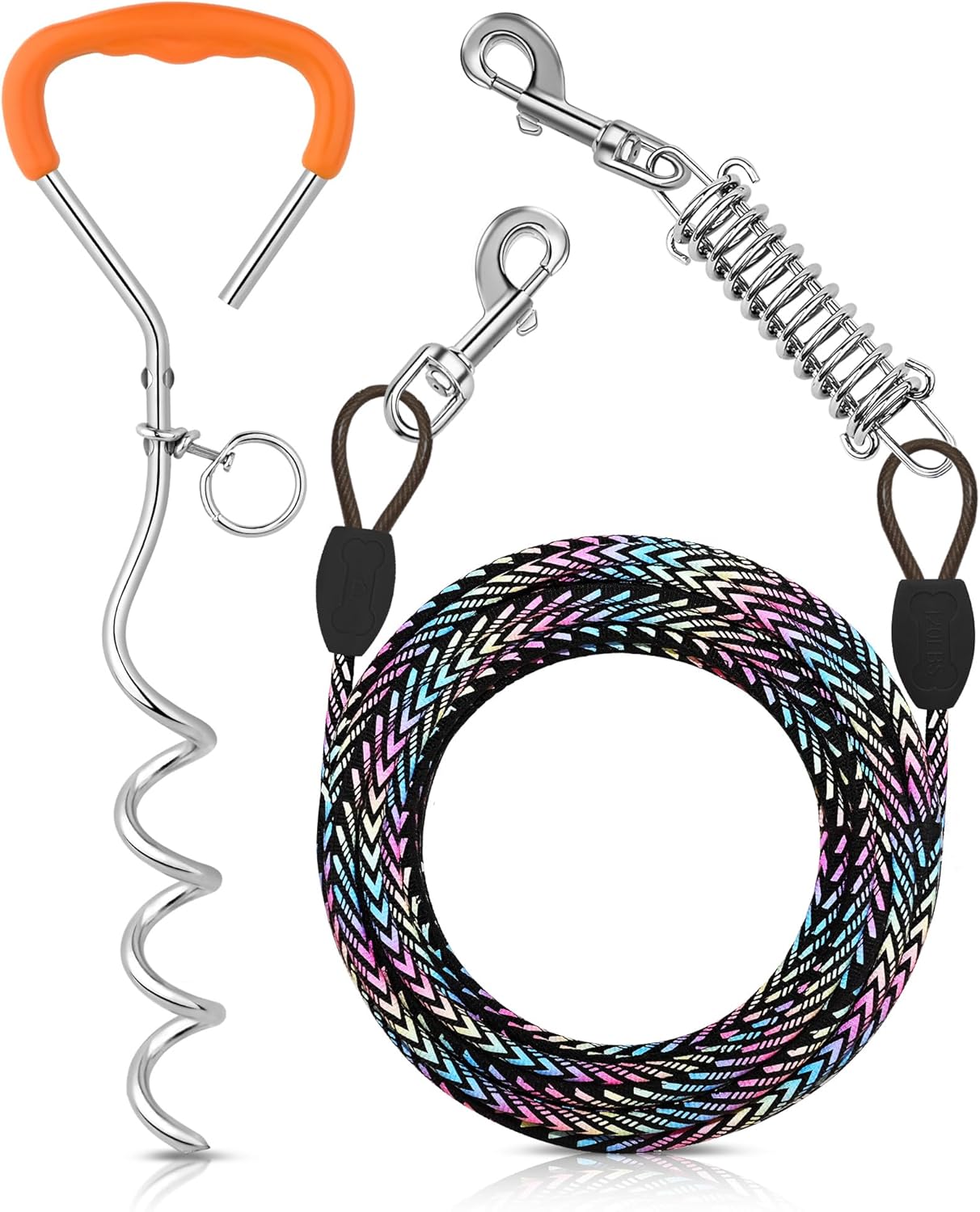 Petbobi Dog Tie Out Cable and Stake - 30 ft Heavy Duty Reflective Cable with Spr...