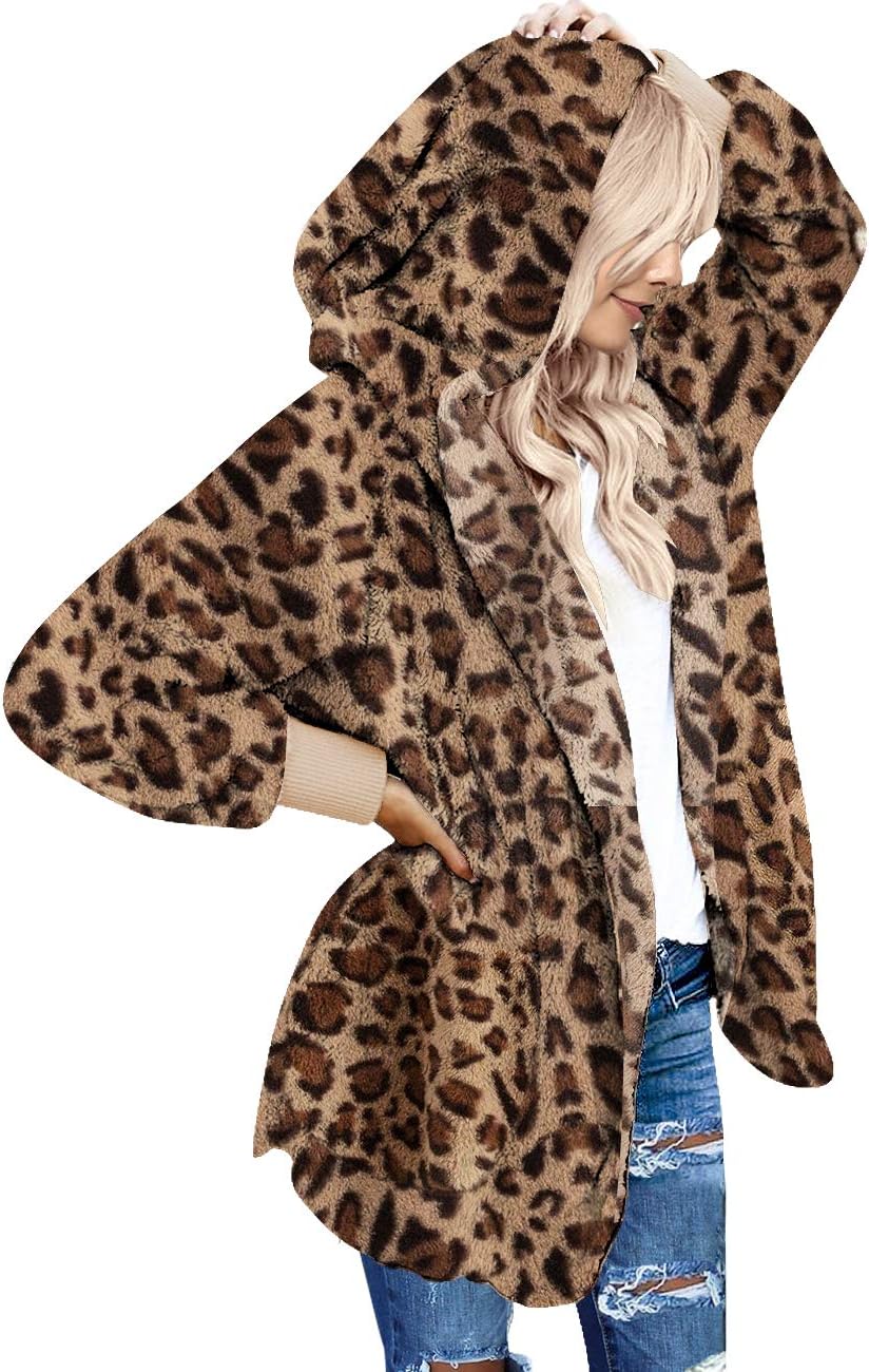 LookbookStore Womens Cardigan 2024 Winter Oversized Open Front Fleece Hooded Dra...