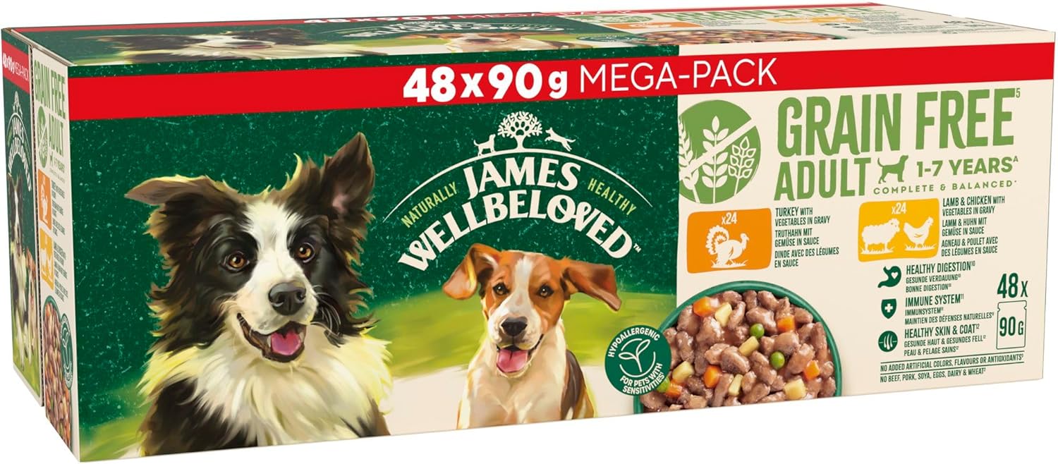James Wellbeloved Grain Free Adult Dog Food with Turkey and Lamb in Gravy Pouch...