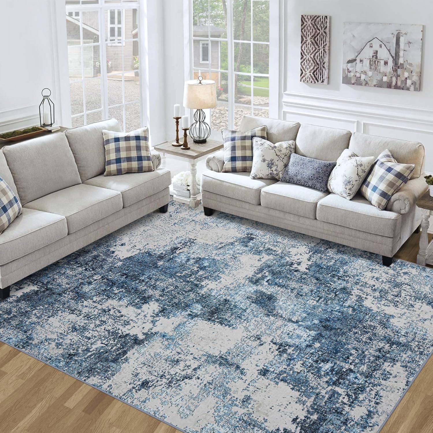 Area Rug 9x12 Living Room: Large Washable Rug with Anti-Slip Backing Non-Sheddin...