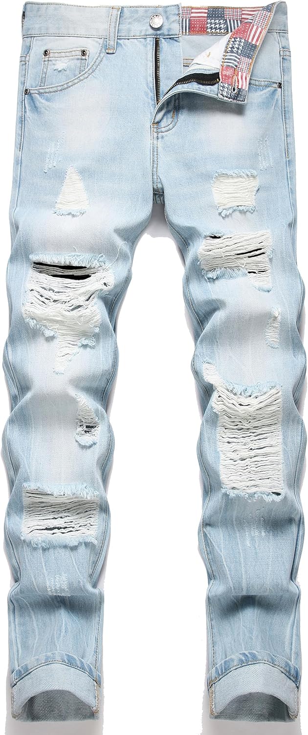 RXXKKK Men's Regular Fit Ripped Jean 28 754 Light Blue