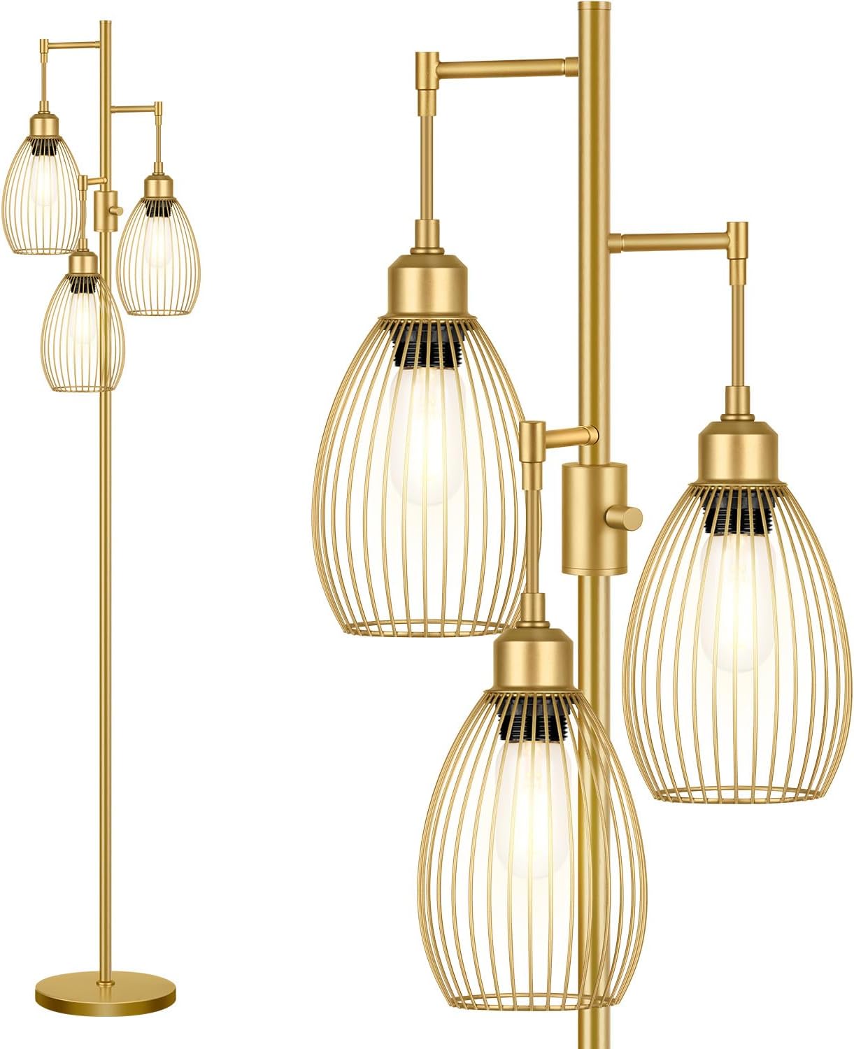 Dimmable Floor Lamp, 3 x 800LM LED Edison Bulbs Included, Farmhouse Industrial F...