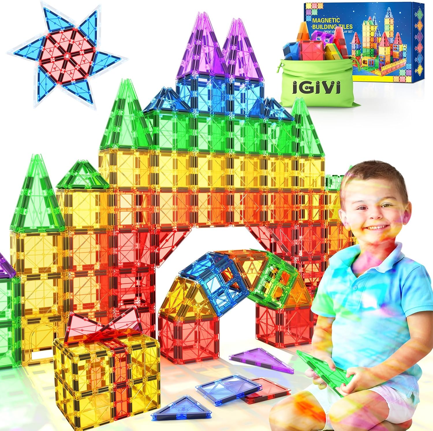 Magnetic Tiles Kids Toys for 3+ Year Old Boys & Girls, STEM Building Blocks Toys...