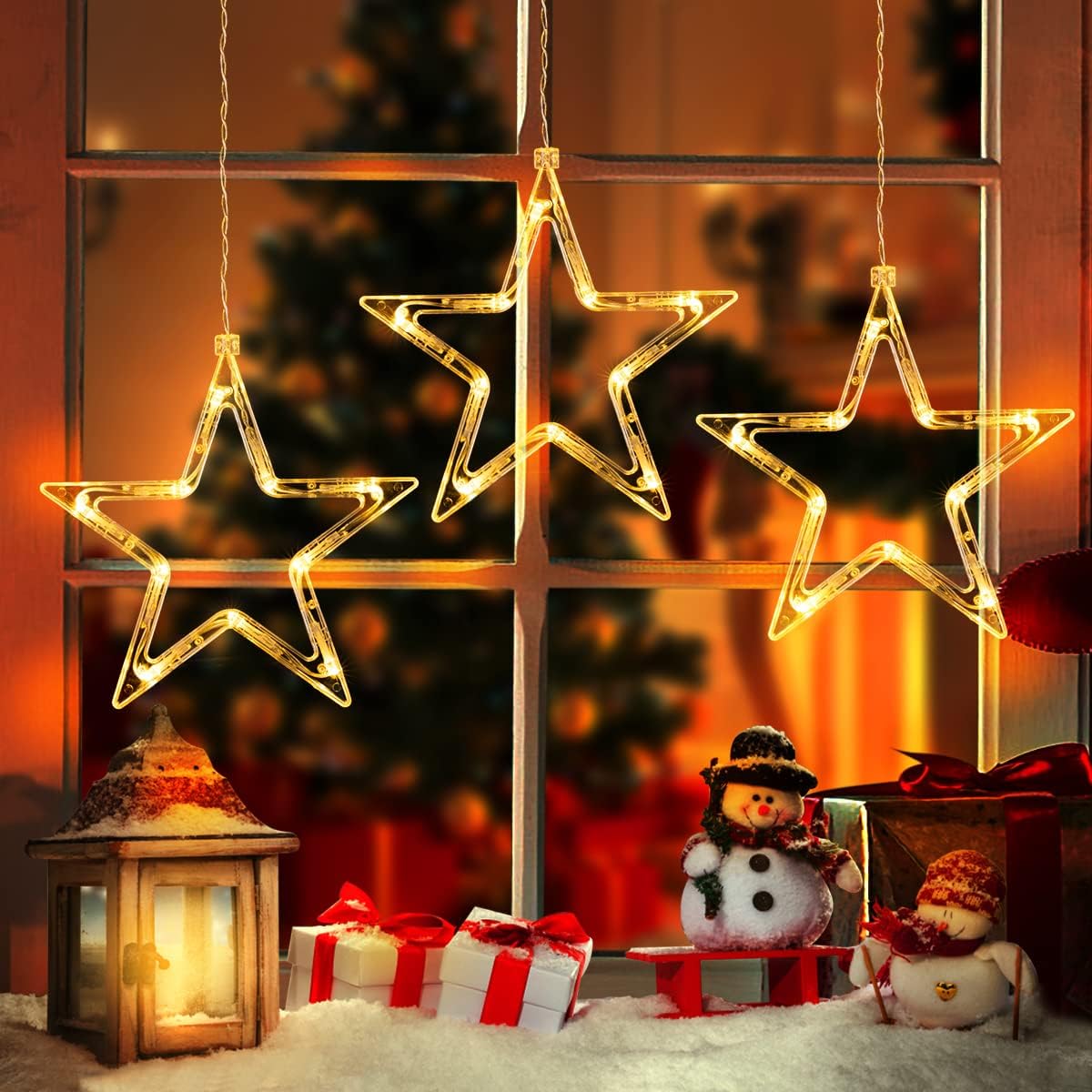 GlobaLink Christmas Star Window Lights, 3Pack 30LEDs Battery Powered Timer Windo...