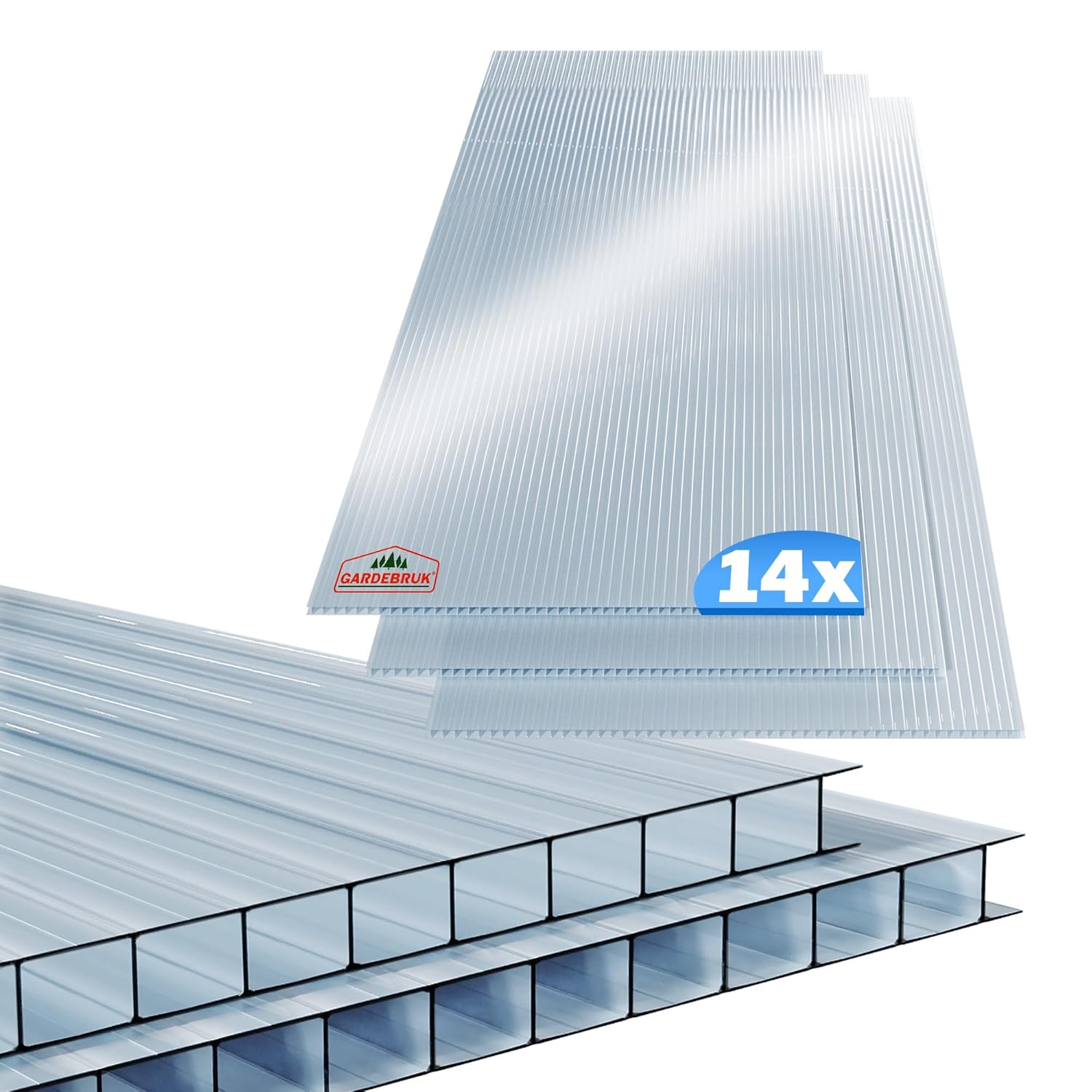 GARDEBRUK® 14x Polycarbonate Twin Wall Sheets | 4mm | 10.25 m² | Double Wall | R...