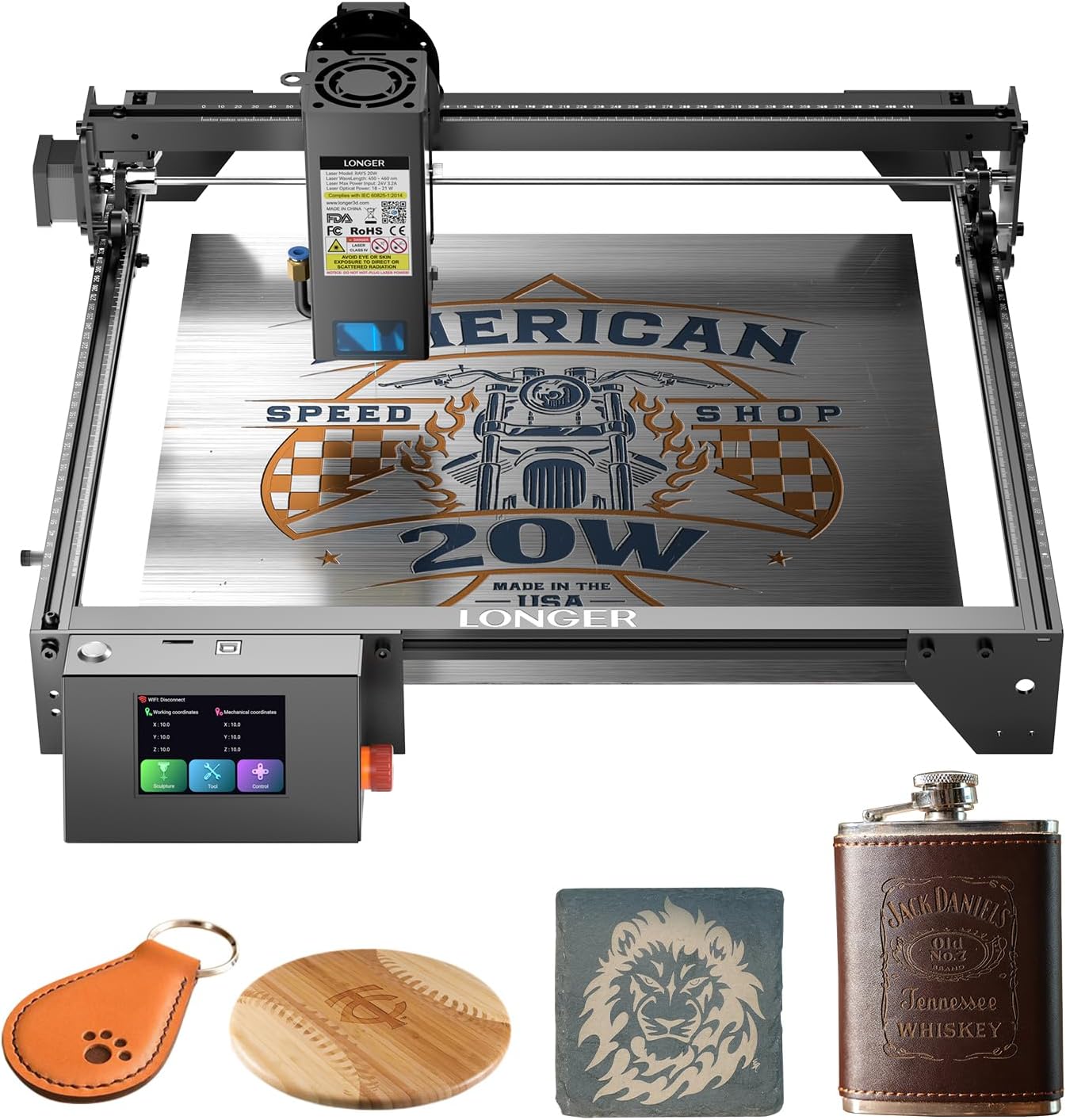 Longer RAY5 Laser Engraver, Laser Engraver 20W Output Power, 3.5” Color Touch Sc...
