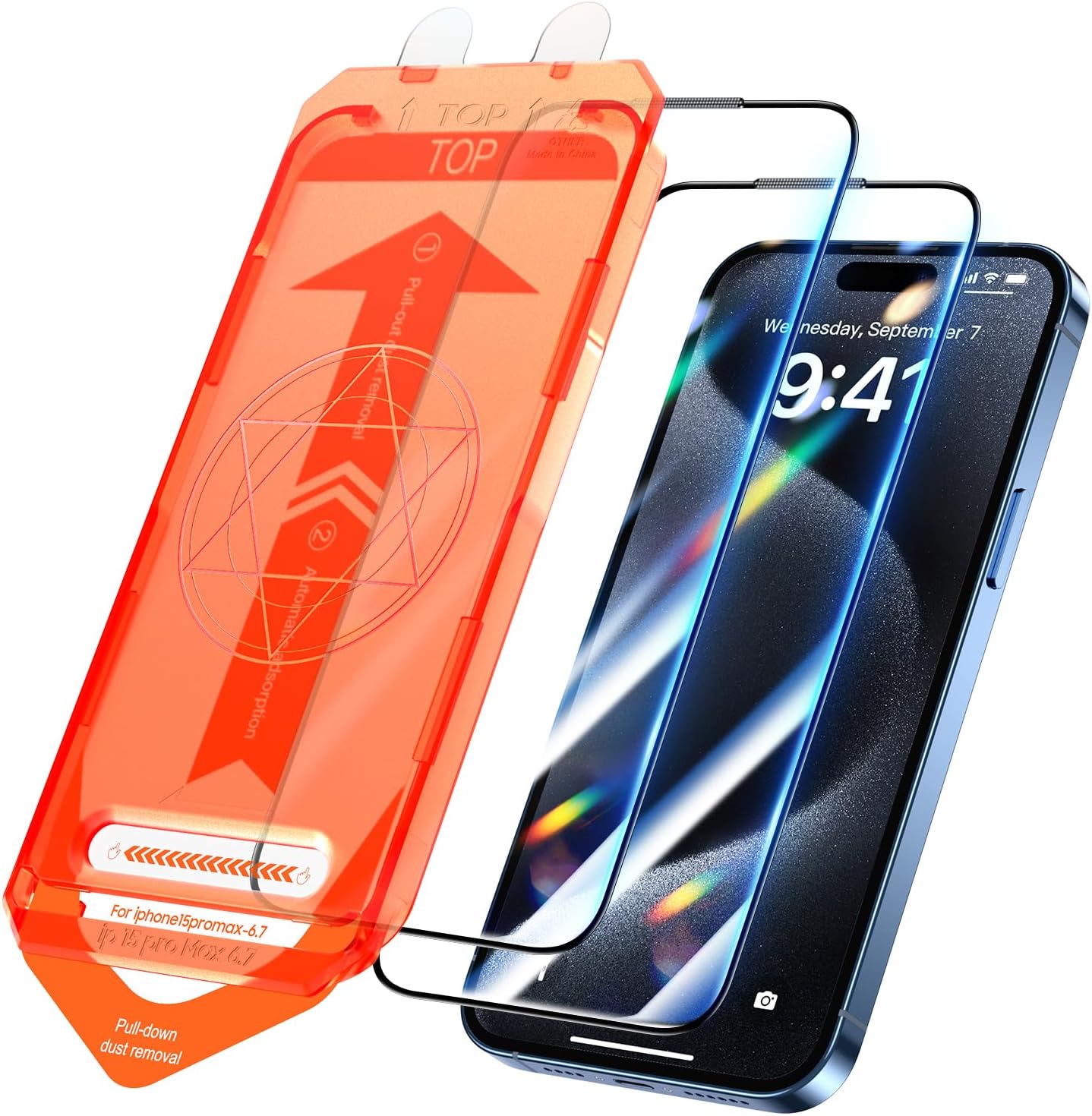 UniqueMe 2 Pack for iPhone 15 Pro Max Screen Protector, 【Dust-Free Kit】 6.7 in...