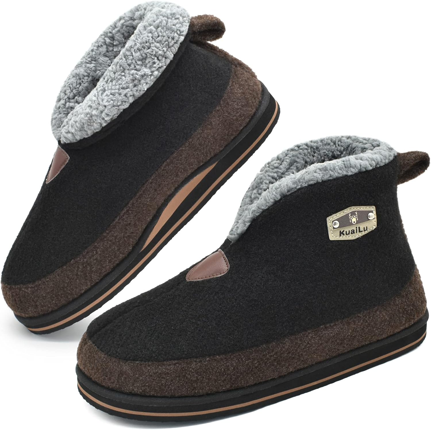 KuaiLu Mens Felt Winter Warm Boot Slippers, Special Bootie Slippers with Cosy Me...