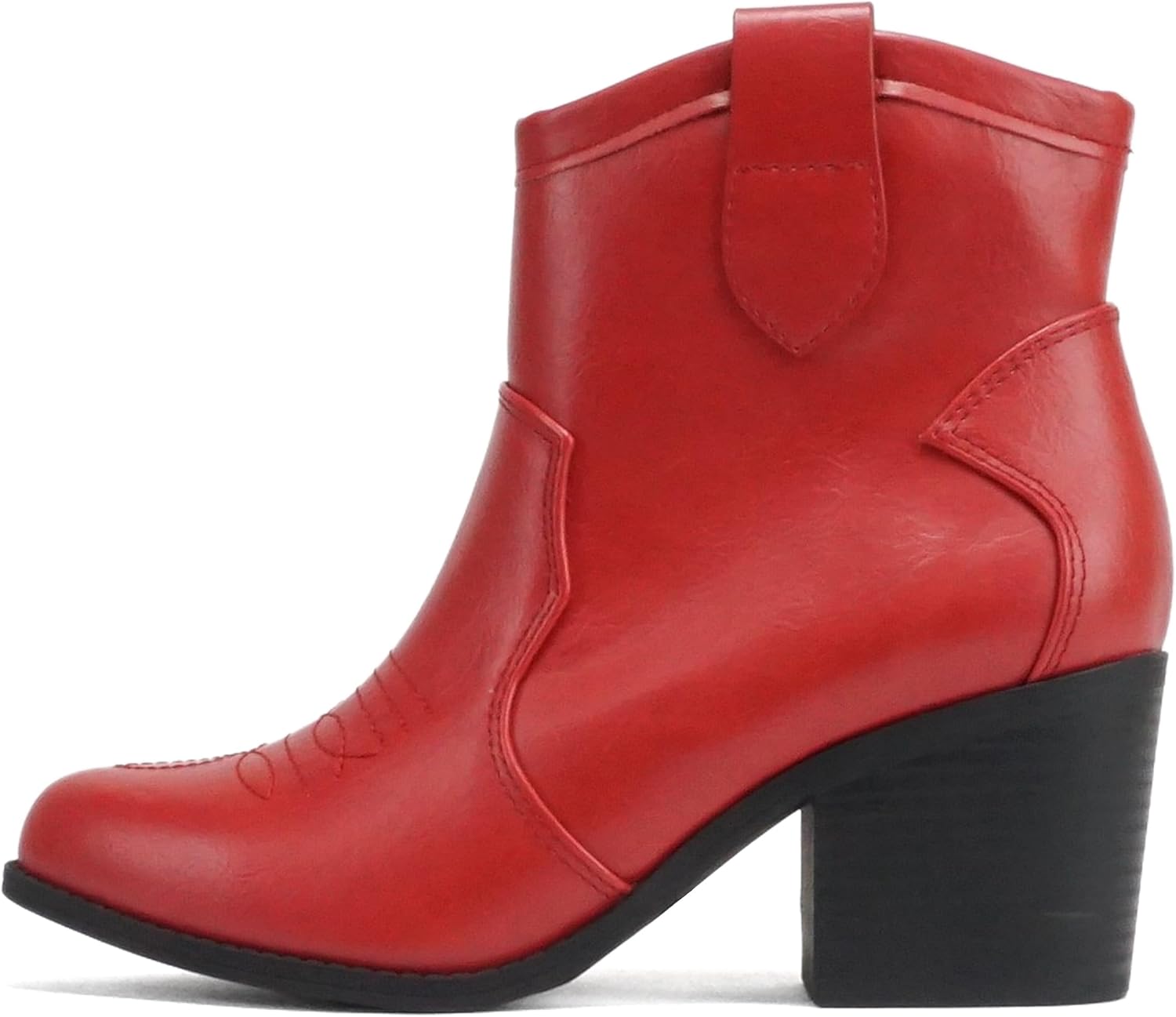 Soda “TELLER” ~ Women Western Stitched Pointed Toe Low Block Heel Ankle Boot 6.5...