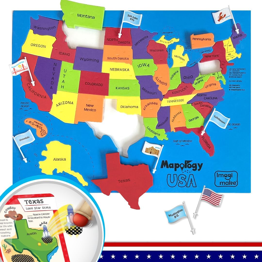 Imagimake Mapology United States Flash Card Puzzle with Flags, Country- Capitals...