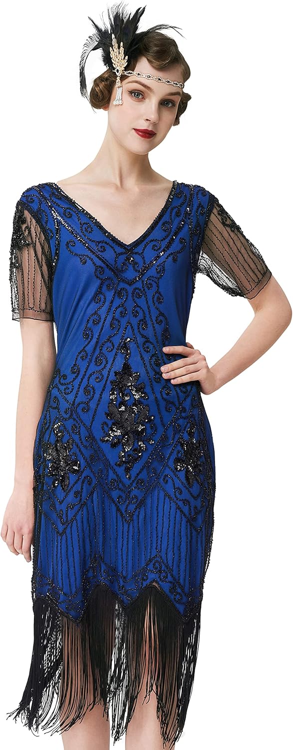 BABEYOND 1920s Art Deco Fringed Sequin Dress, Special Roaring 20s Flapper Fancy...