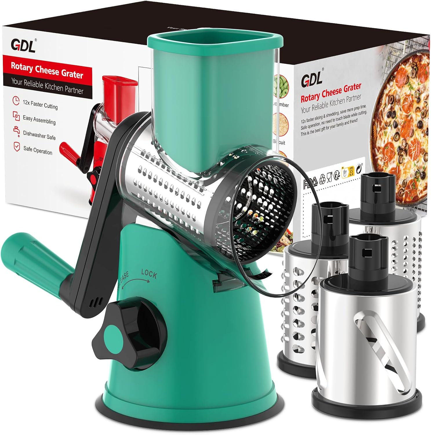 Cheese Grater Rotary, Rotary Grater for Kitchen, Kitchen Grater Vegetable Slicer...