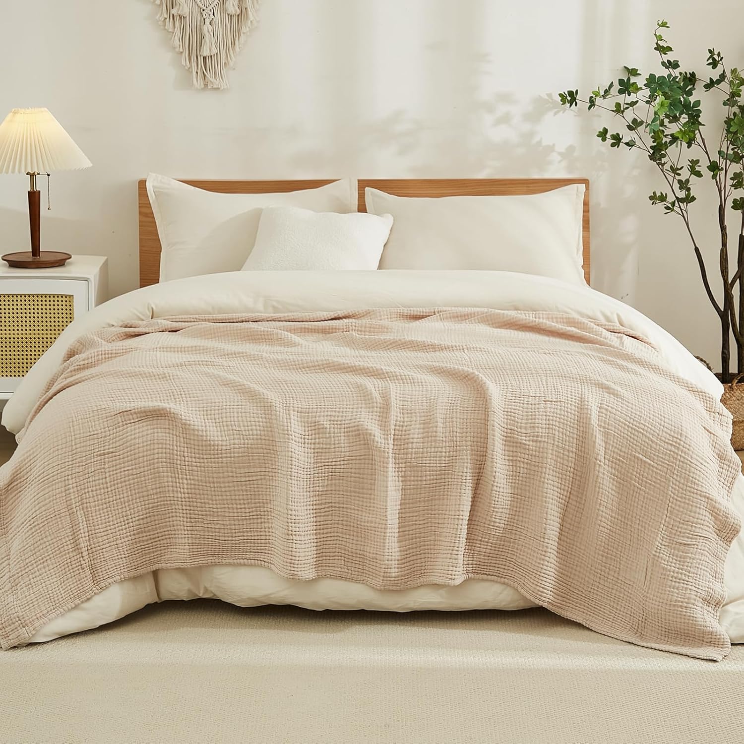 EMME Cotton Blanket Queen Size for Bed Soft Large Muslin Bed Blankets 90"x90" Li...