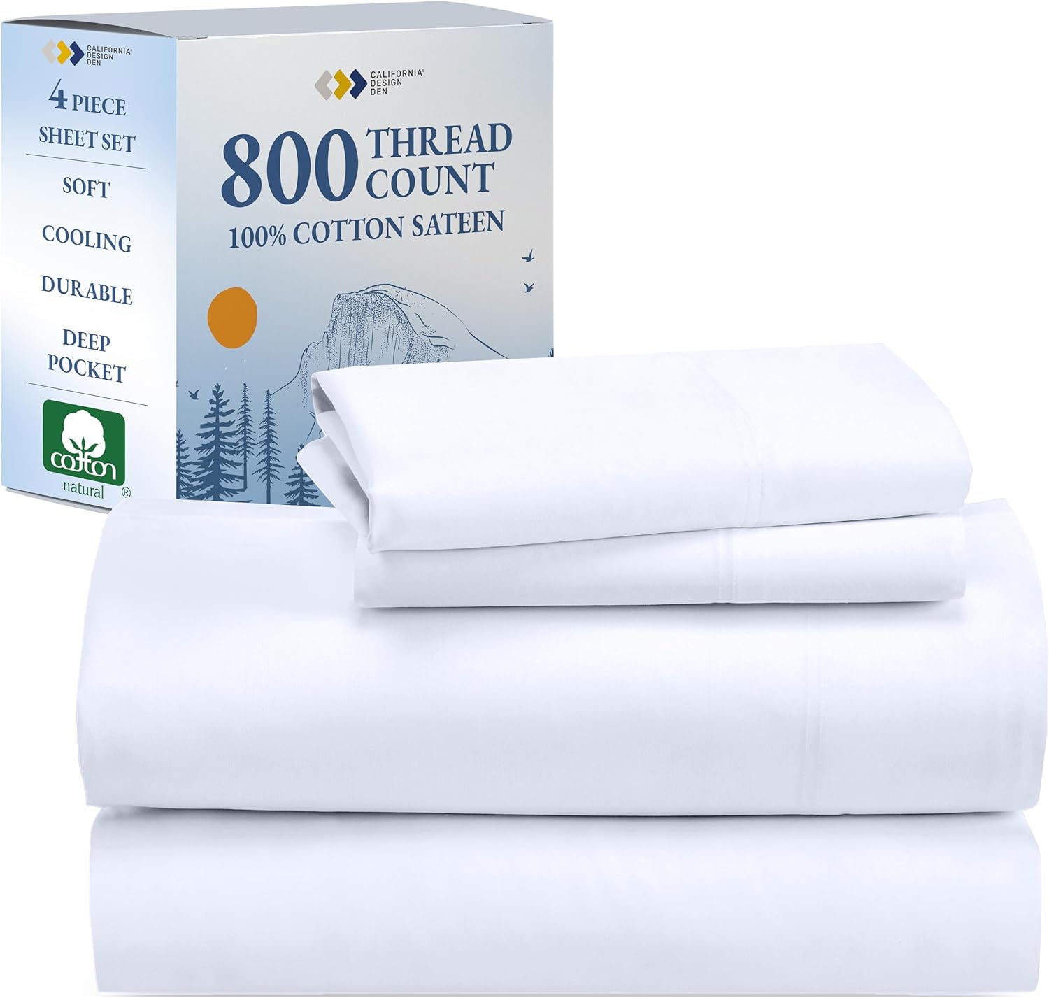 Luxury White California King Size Bed Sheets, Special Buttery Soft 800 Thread Co...