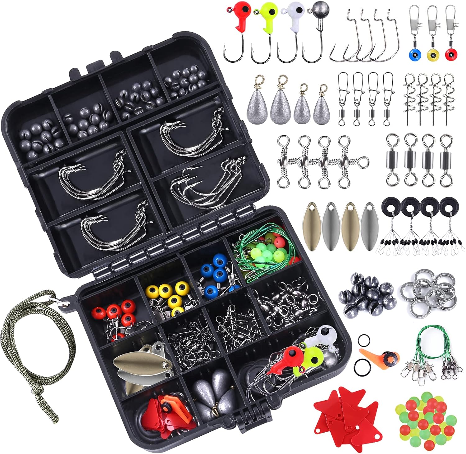 TOPFORT 187/343pcs Fishing Accessories Kit, Special Fishing Kit with Jig Hooks,...