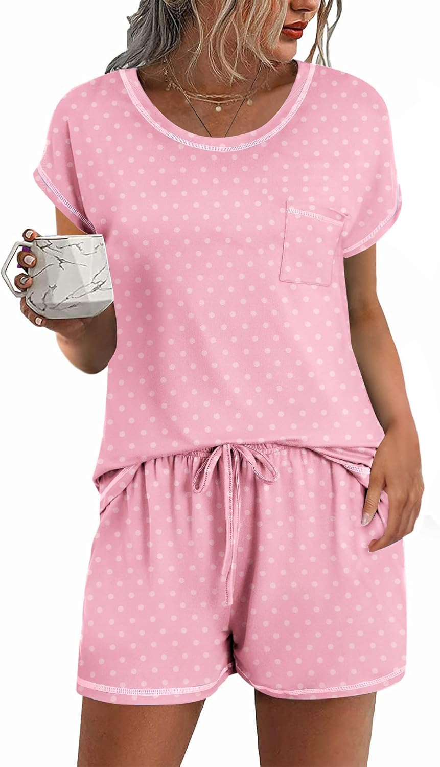Ekouaer Womens Pajama Sets, Special 2 Piece Soft Pajamas with Short Sleeve Top,...