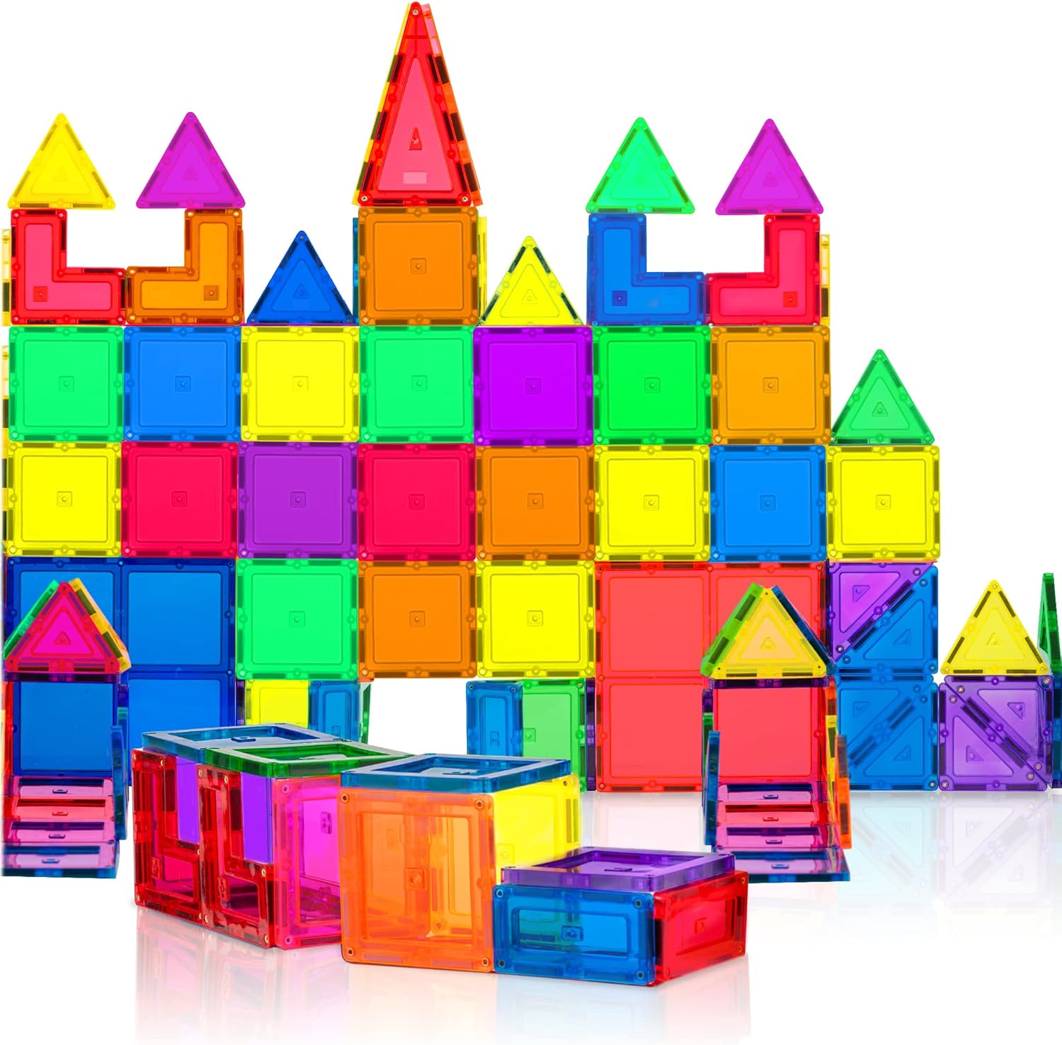 PLAYVIBE Magnetic Tiles 60 Pcs - 3D Magnet Tiles Building Blocks for STEM Learni...