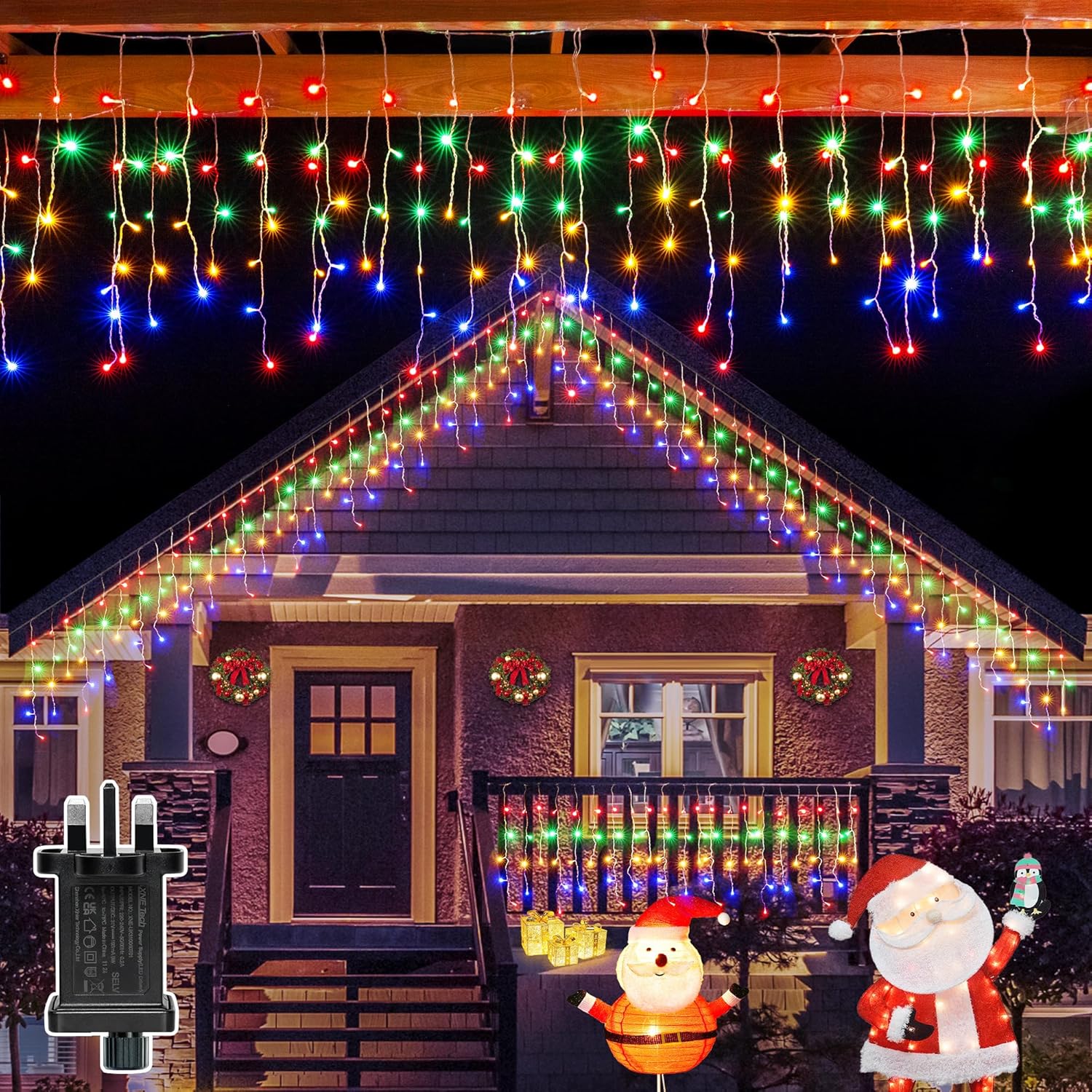 ZeMu Icicle Outdoor Christmas Lights, 216LEDs 7.5m Waterproof Outside Fairy Ligh...