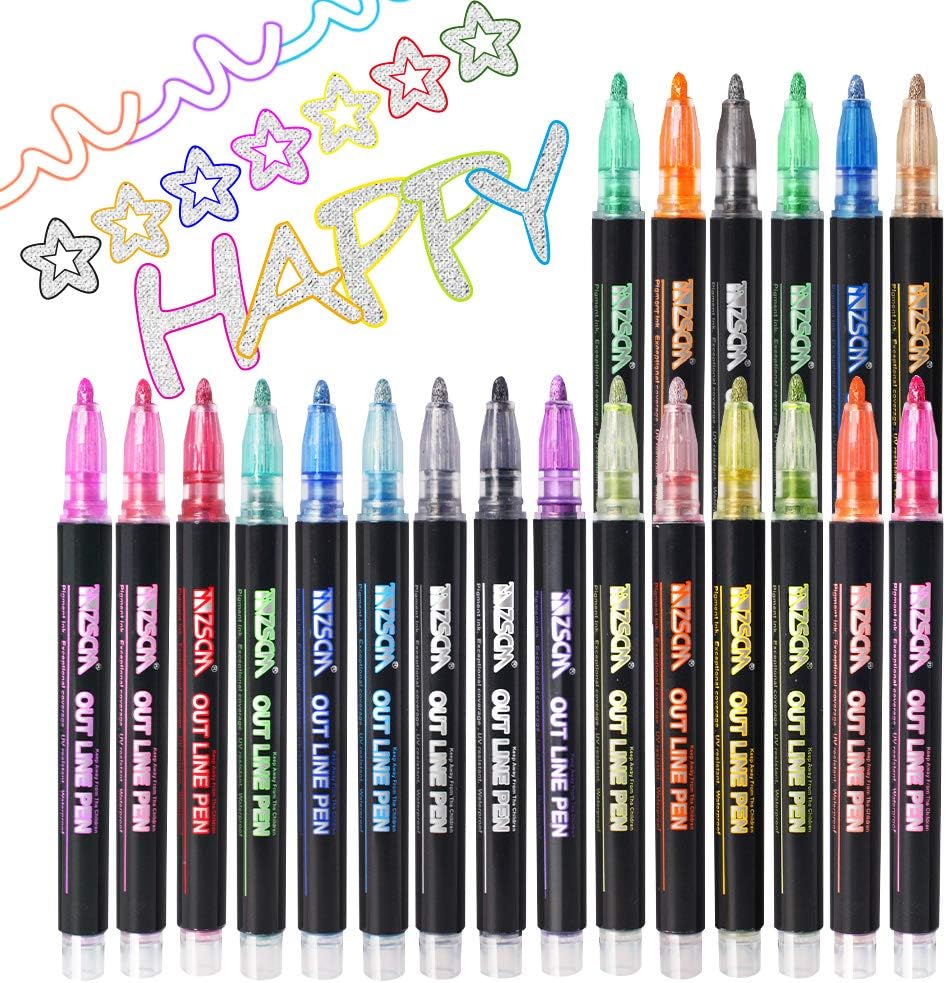 Outline Metallic Markers, Trendy Marker Gift Set Stocking Stuffers for Teens, Sp...
