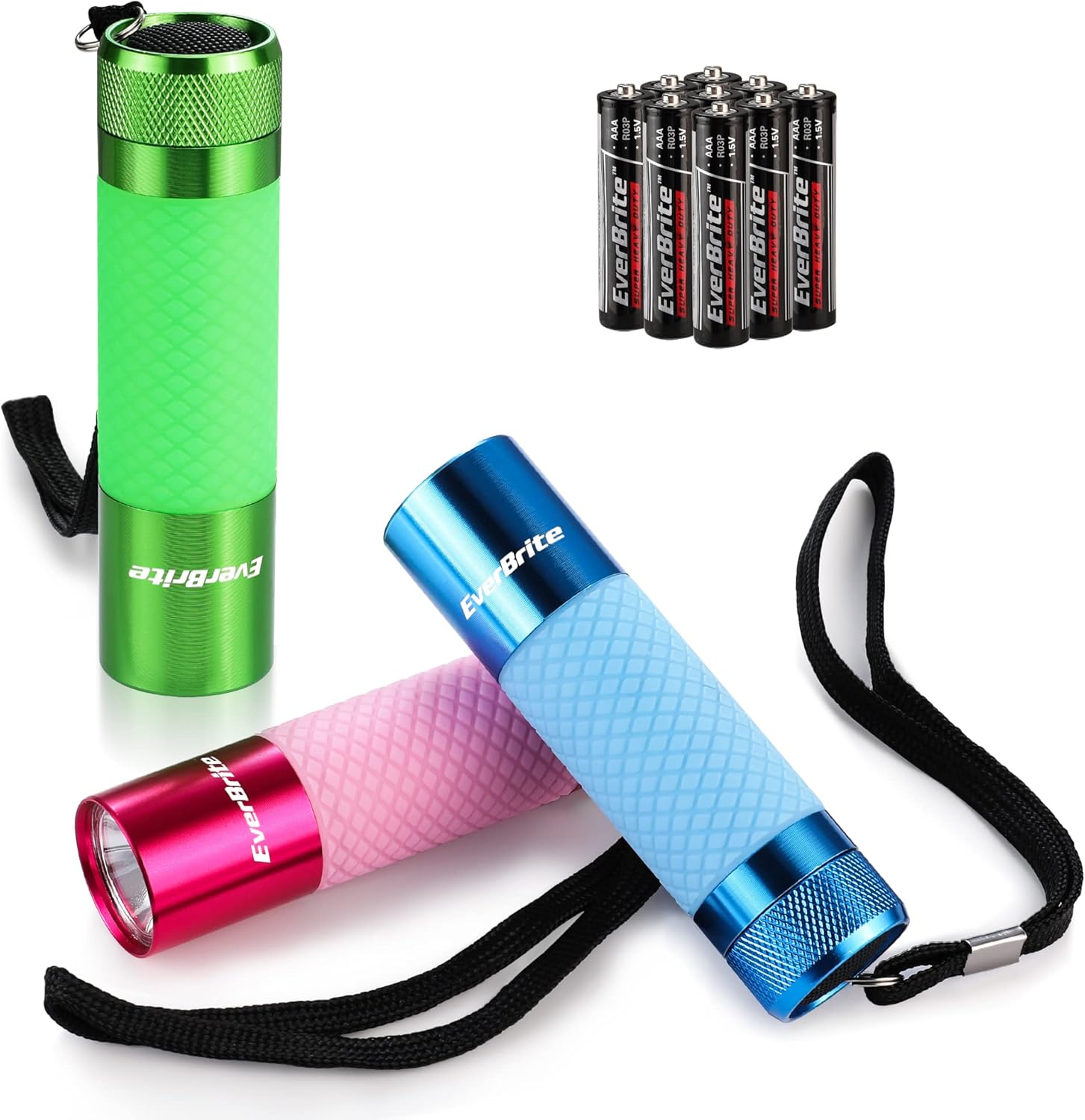 EverBrite 3-Pack Mini Flashlights, Glow in Dark Flashlights, Aluminum LED Flashl...