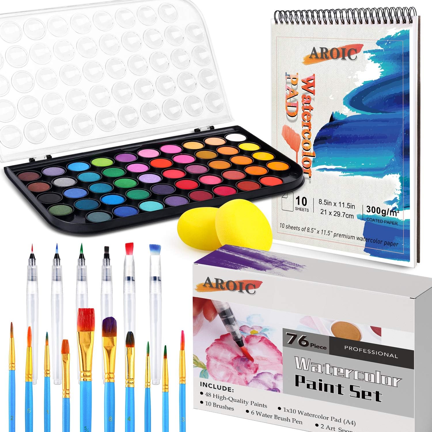 Watercolor Paint Set, 48 Color Watercolor with 10...