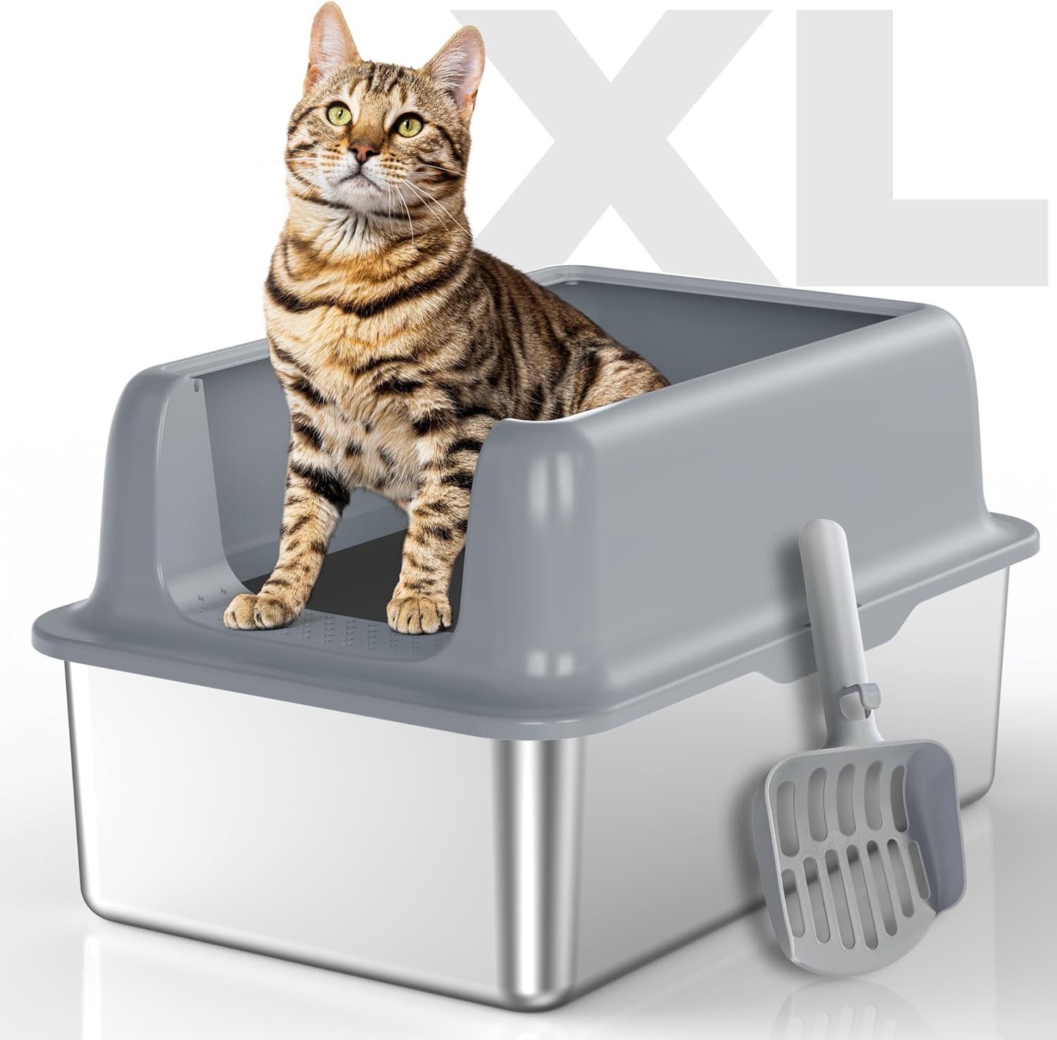 Stainless Steel Cat Litter Box: Voluas XL Large Metal Litter Box High Sided, Nev...
