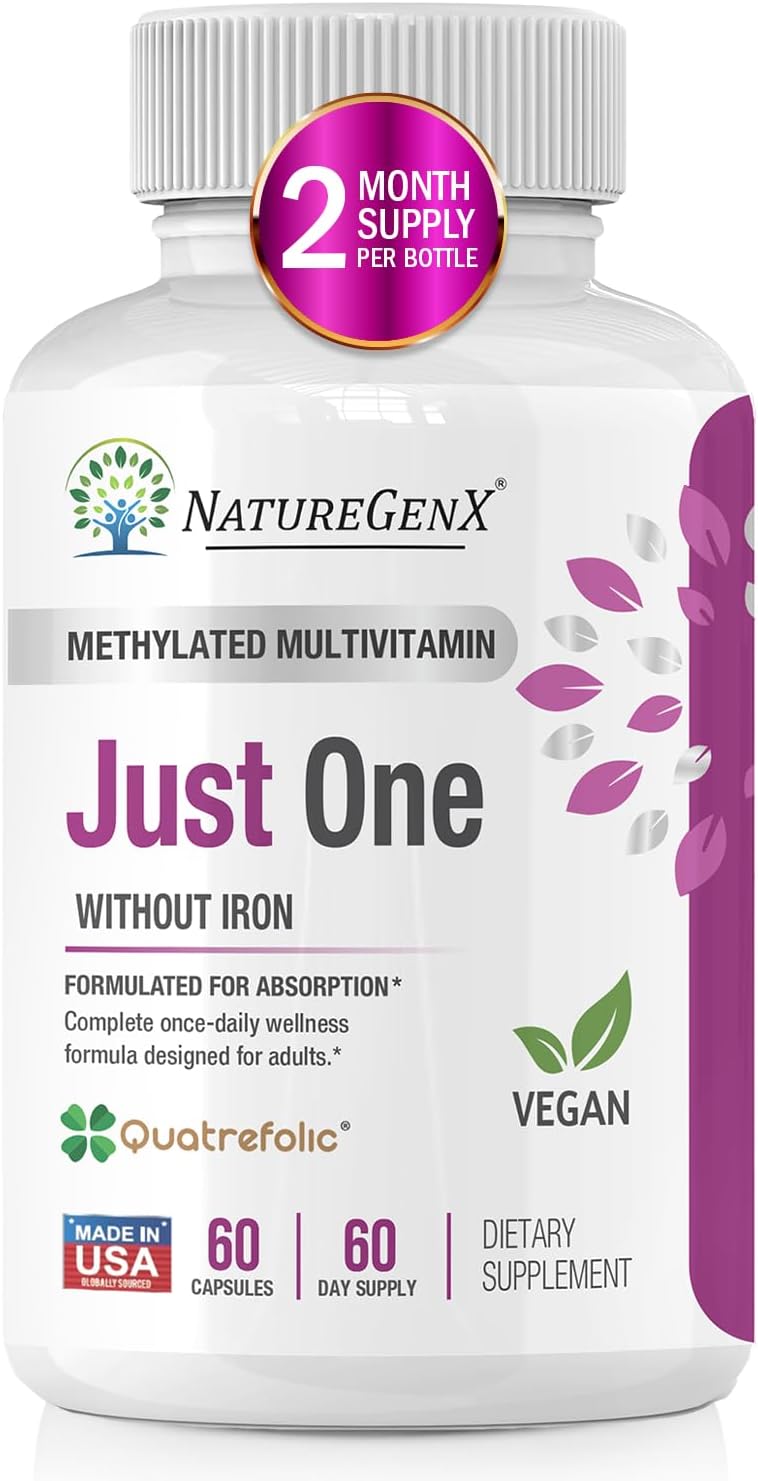 Just One Daily Methylated Multivitamin - 60 Caps Pure Methyl B12, Methylfolate M...