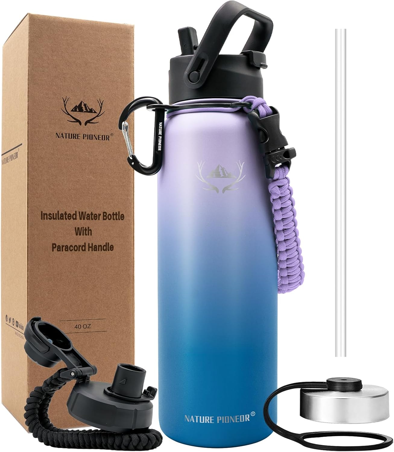 NATURE PIONEOR Insulated Water Bottles, Special Water Bottle With Paracord Handl...