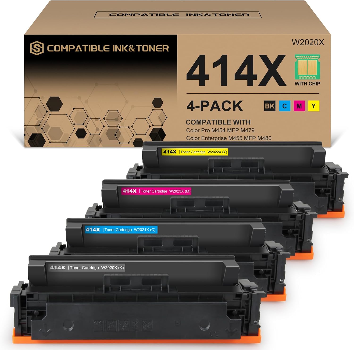 414X High Yield Toner Cartridges, Special 4 Pack With Chip, High-Quality Toner C...